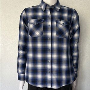 Blue Plaid Flannel Shirt Mens Sz Lg Button Down Moto Biker Western Wear Dixxon